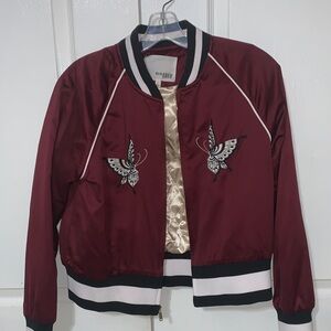 Wilfred Maroon Bomber Jacket with Butterfly Design
